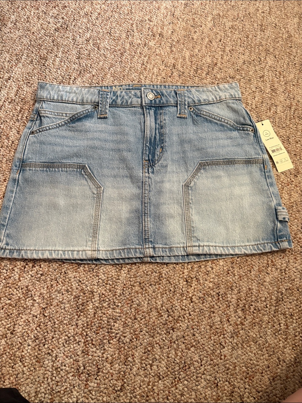 No Boundaries Light Blue Denim Mini Skirt with Utility Pockets